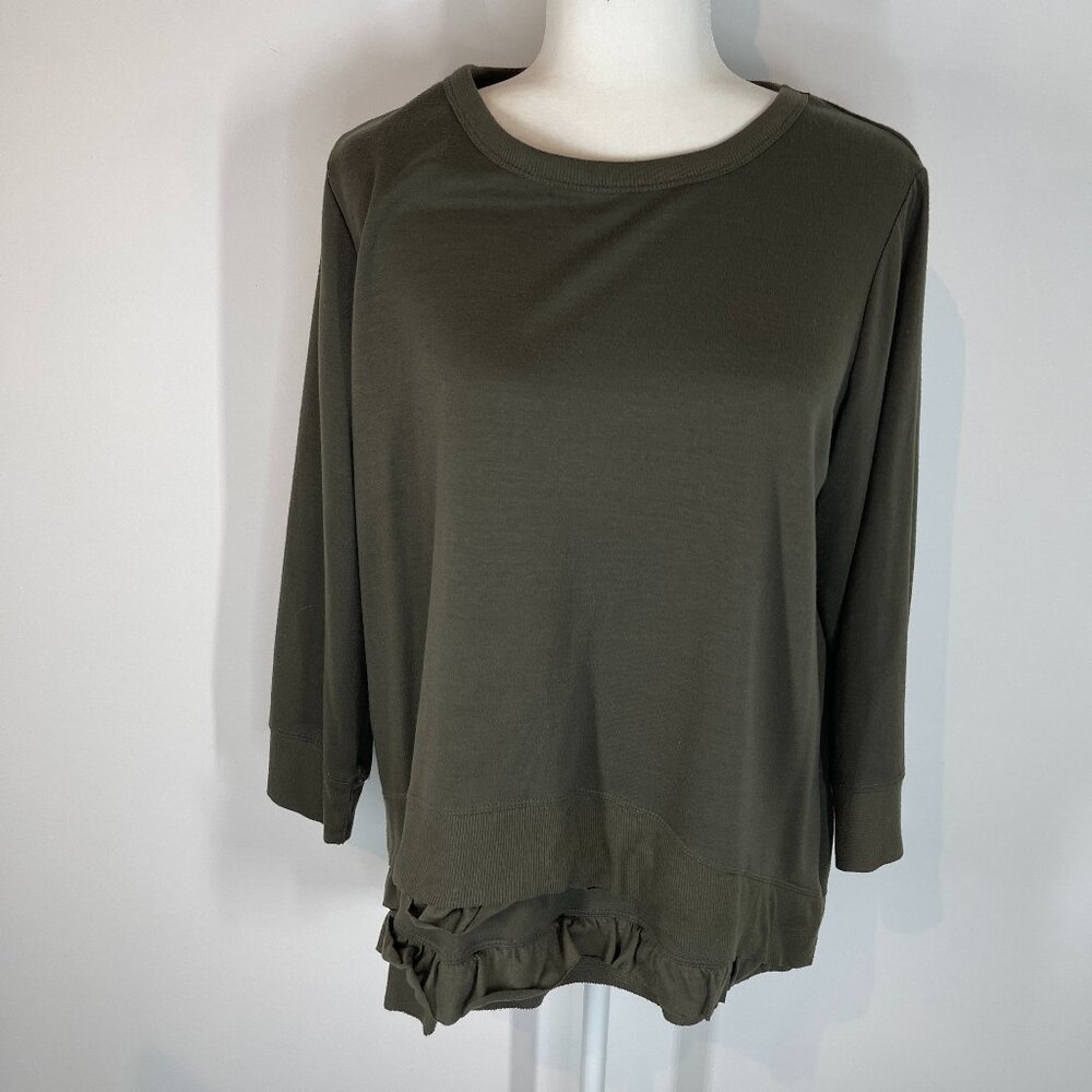 Simply Vera Olive Green Blouse with Ruffle size PL